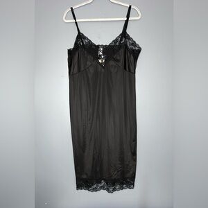 Vtg Deadstock Perfectform Slip Dress L 40 Black Lace Nylon Tricot Lingerie USA